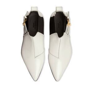 Gucci White Leather Ankle Boots 6 Triple Strap Buckle Cordovan Italy Pointed Toe